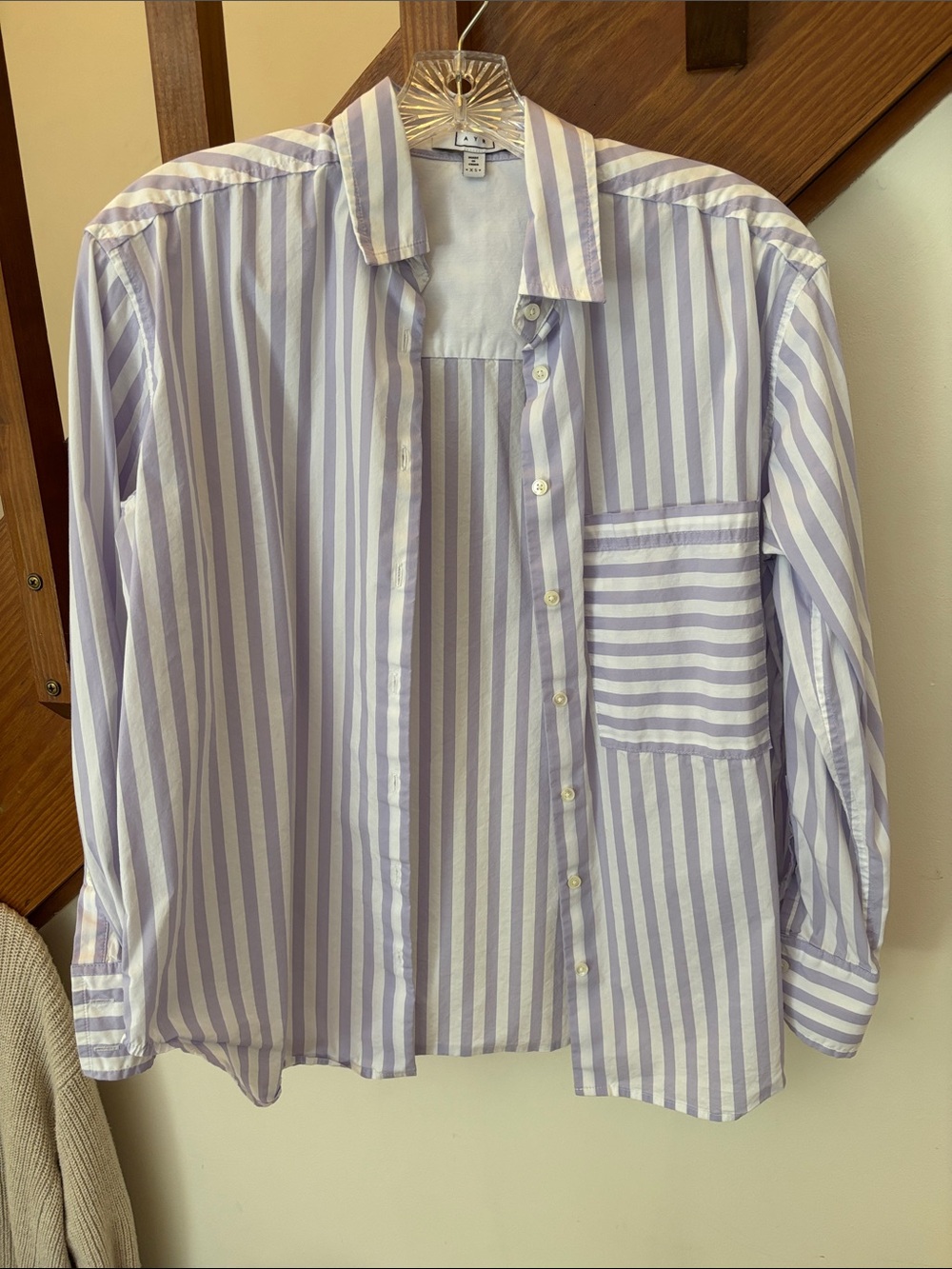 AYR. Lavender and White Vertical Stripe Button-Down Shirt